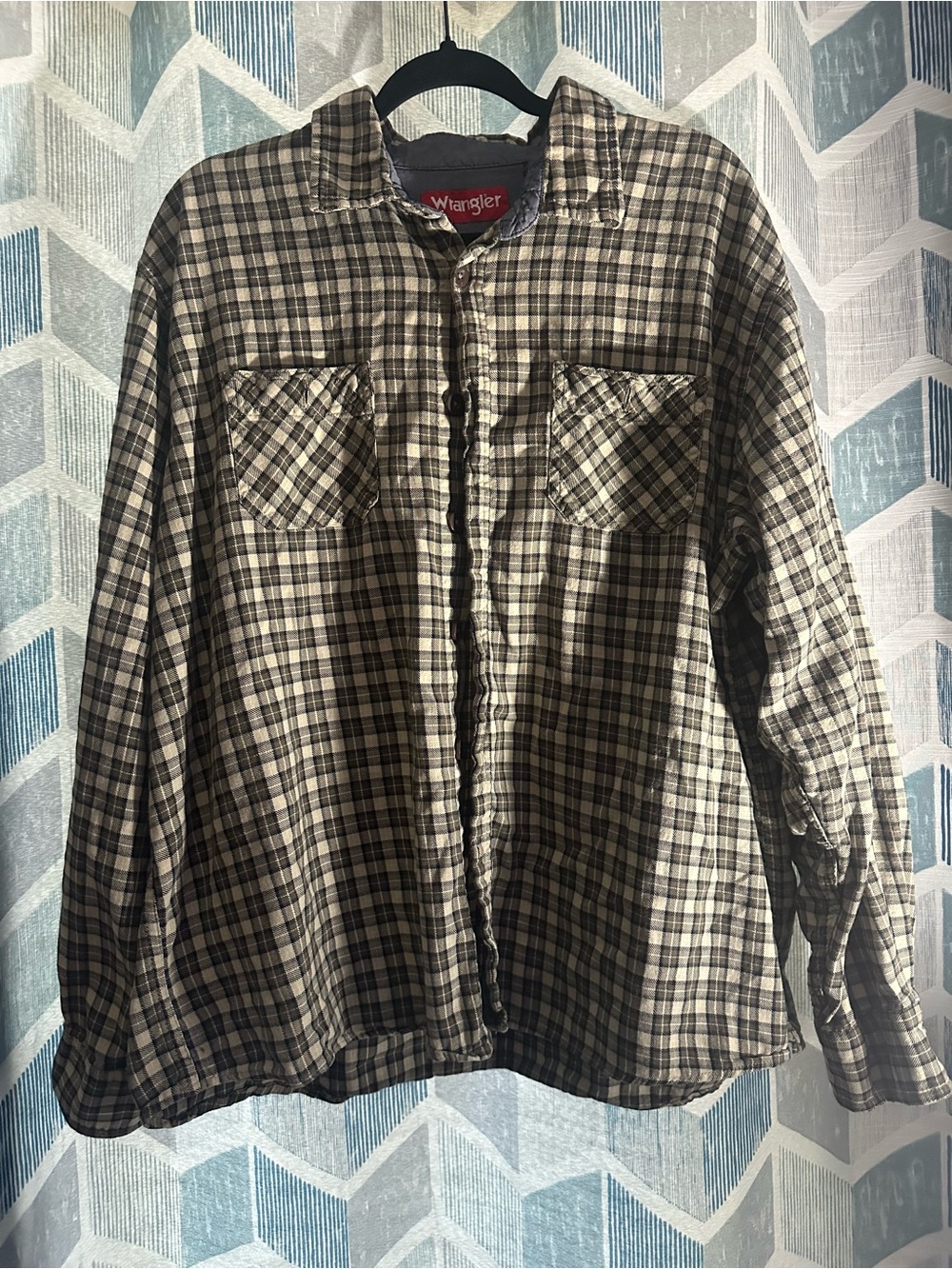 Wrangler Plaid Flannel Button Shirt - Mens 2XL Tan & Gray Western Pockets